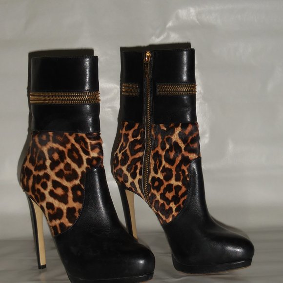 Michael Kors Black, Gold and Animal Print Bootie - Picture 2 of 15